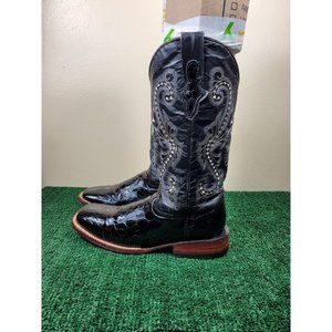 Ferrini Women's Size 8.5B Black Leather Cowgirl Mid Calf Square Toe Boot